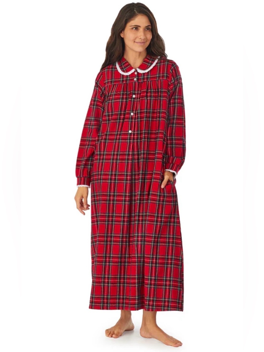 Lanz of Salzburg Red Plaid Flannel Nightgown Medium NWT 100% Cotton Pockets